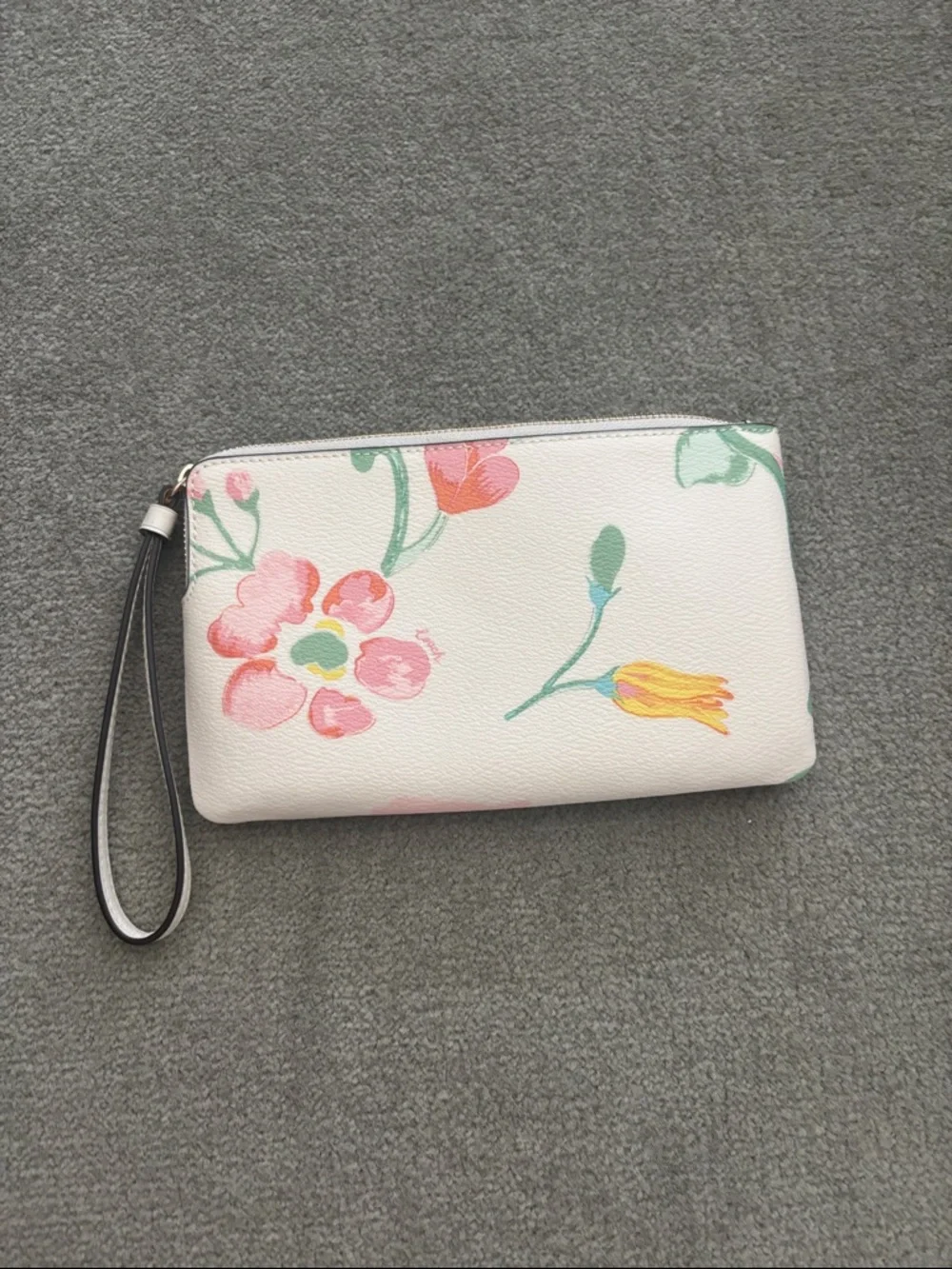 Coach Floral Leather Zip Wristlet in White with Pastel Accents
